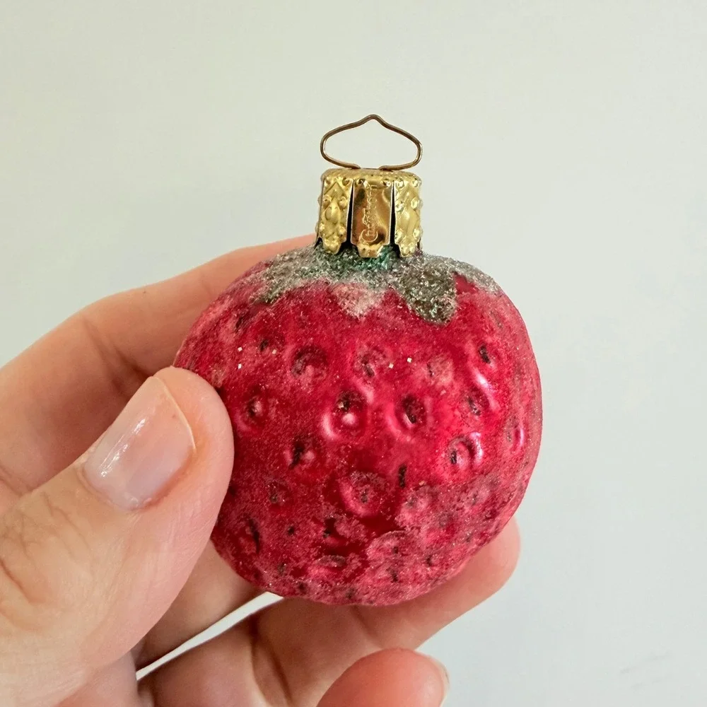 Pair German Glass Sugared Ornaments Krebs Sliced Apple Christborn  Strawberry